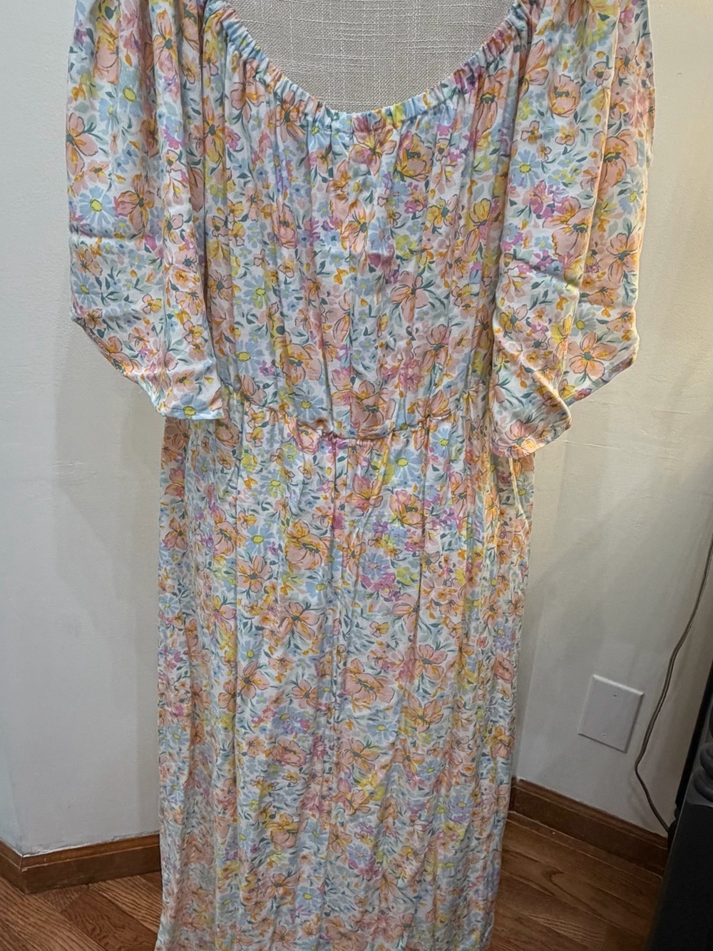 Eloquii Pastel Floral Midi Skirt & Top Set - Light Blue, Pink, Yellow - Picture 3 of 7